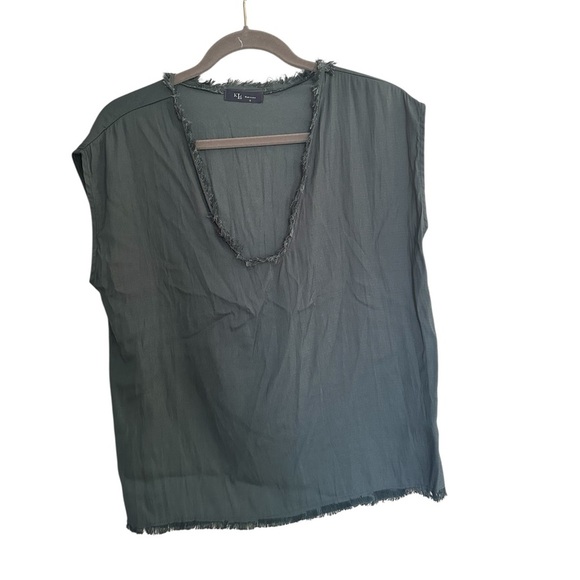 KLd Raw Edge V-Neck Sleeveless Top S Minimalist Boho Chic Oversized - Picture 1 of 8